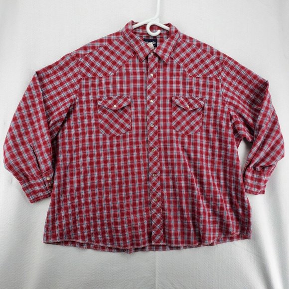 Wrangler Shirt Women's 3/4 Sleeve Casual Pearl Snap Up Plaid Red Size 3XL - Picture 3 of 12
